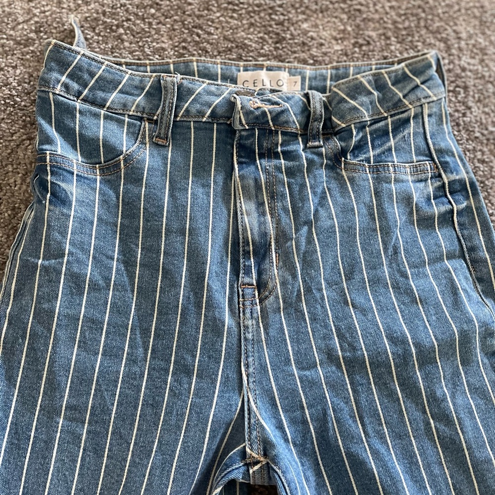 Cello Blue and White Striped‎ Flare Jeans